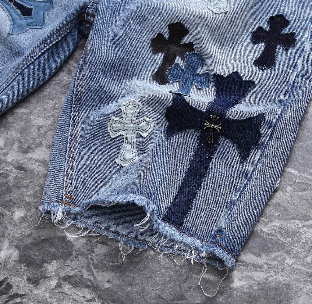 Bleached-Washed Patchwork Jorts