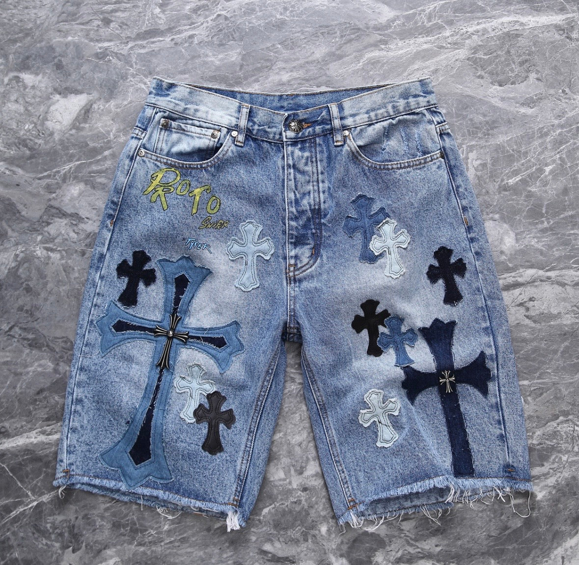 Bleached-Washed Patchwork Jorts
