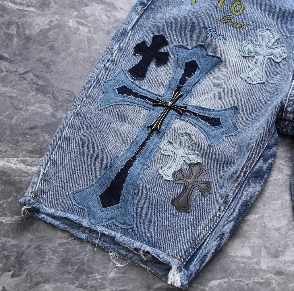 Bleached-Washed Patchwork Jorts
