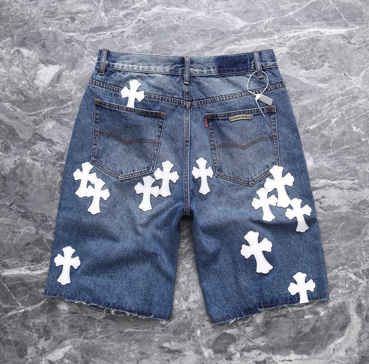 White Cross Patchwork Jorts