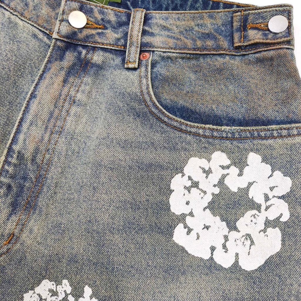 Bleach-Wash Rustic Denim Tears Jorts