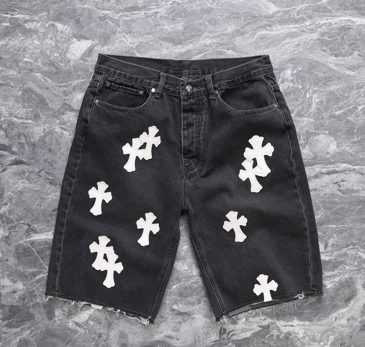 Black White-Cross Patchwork Jorts