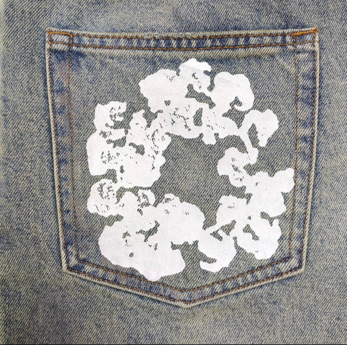 Bleach-Wash Rustic Denim Tears Jorts