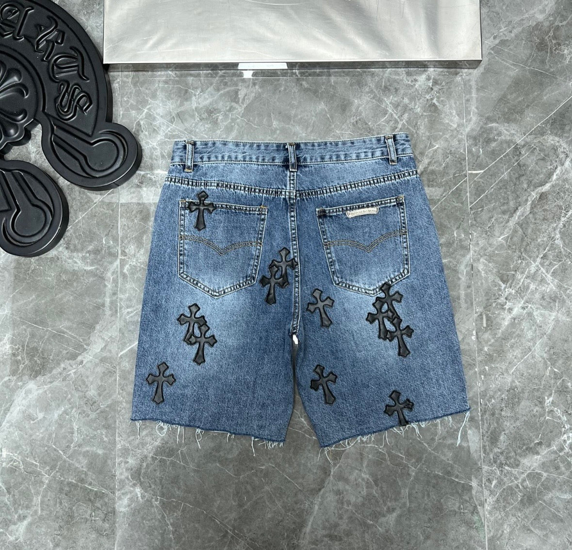 Black Cross Patchwork Jorts