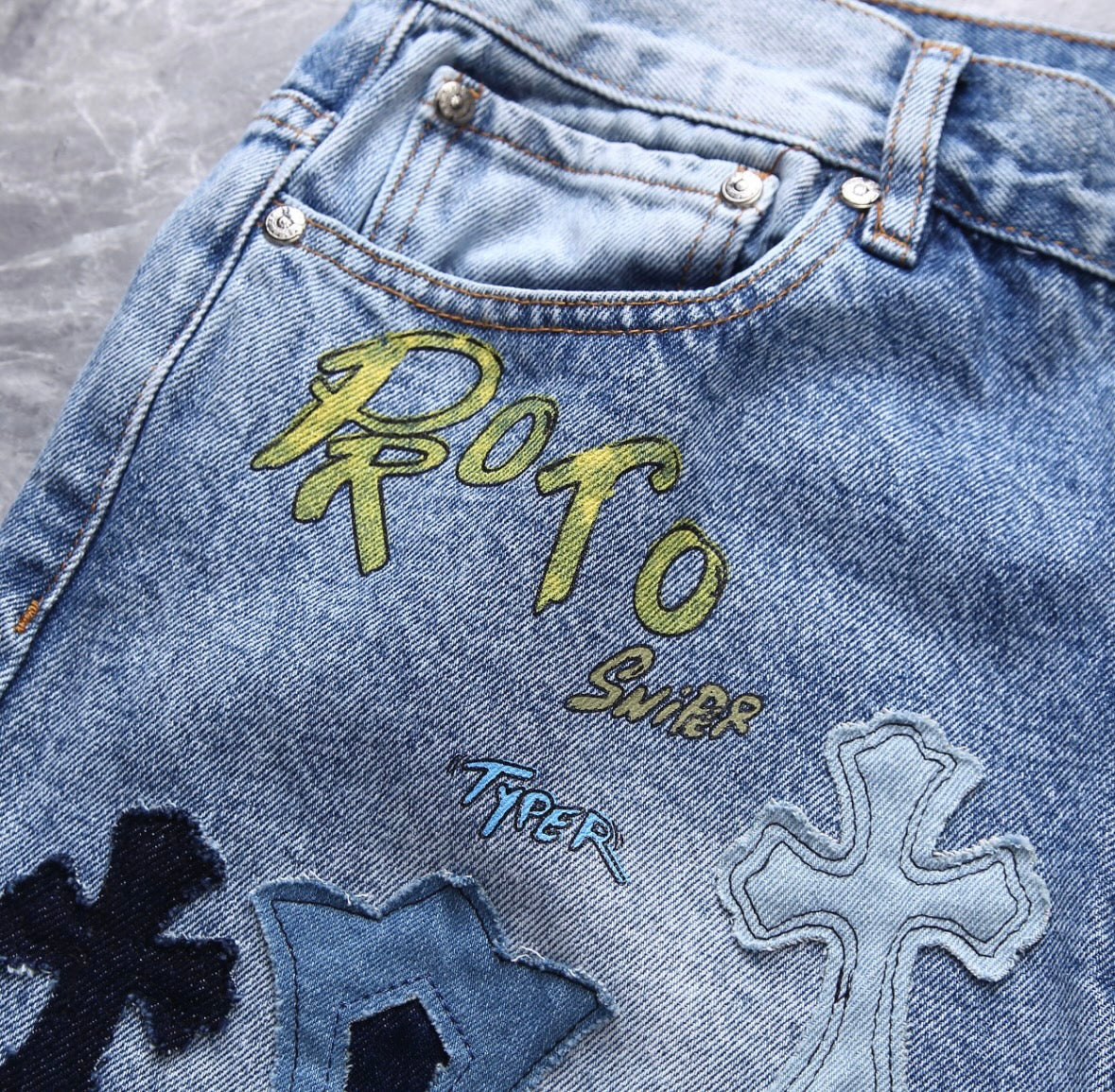Bleached-Washed Patchwork Jorts