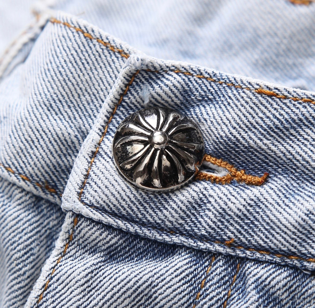 Heavy Bleach-Washed Black/White Cross Patchwork Jorts