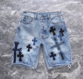 Bleach-Washed Multi-Style Cross Patchwork Jorts