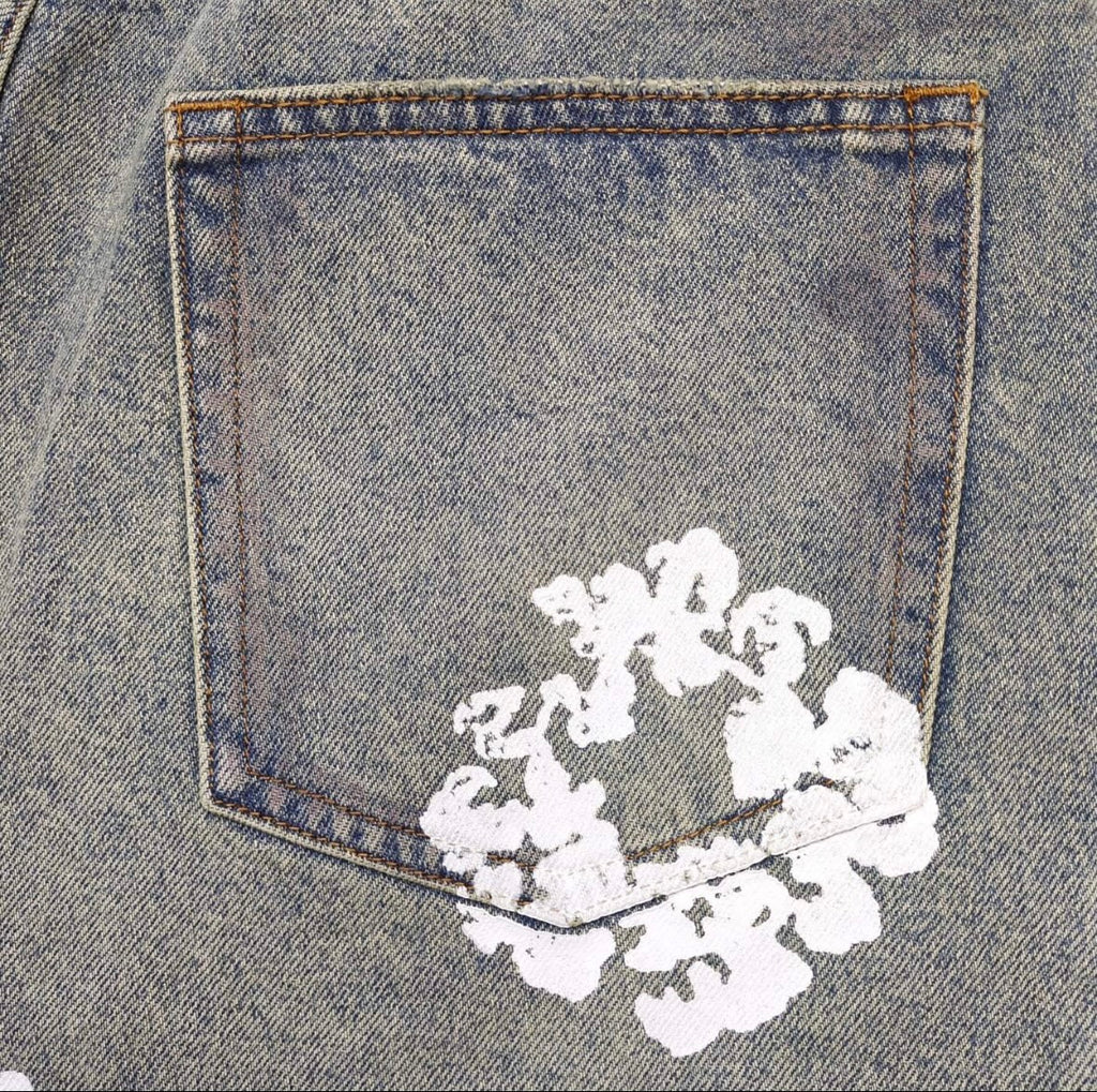 Bleach-Wash Rustic Denim Tears Jorts