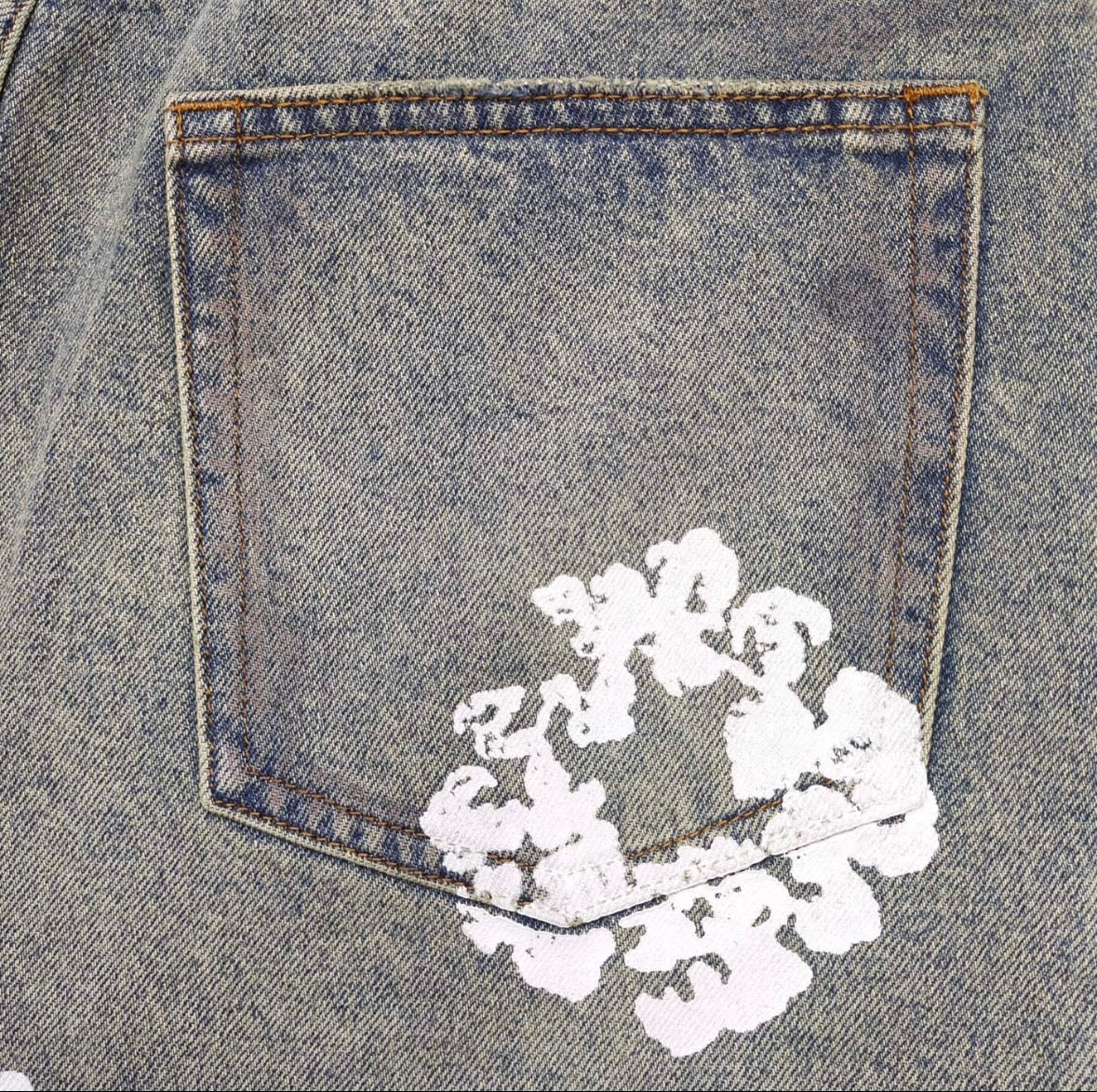 Bleach-Wash Rustic Denim Tears Jorts
