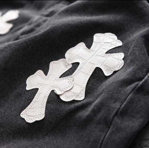 Black White-Cross Patchwork Jorts