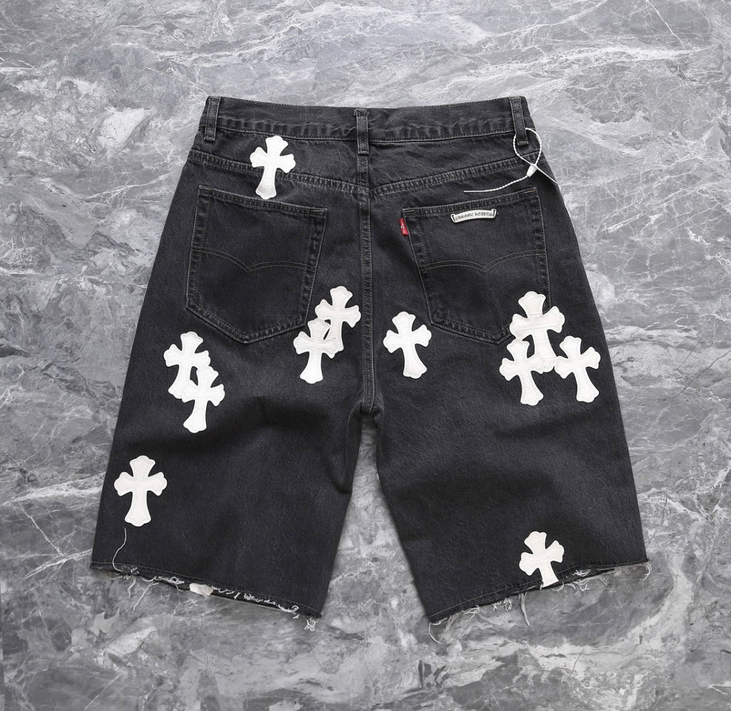 Black White-Cross Patchwork Jorts
