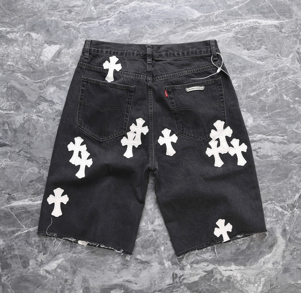 Black White-Cross Patchwork Jorts